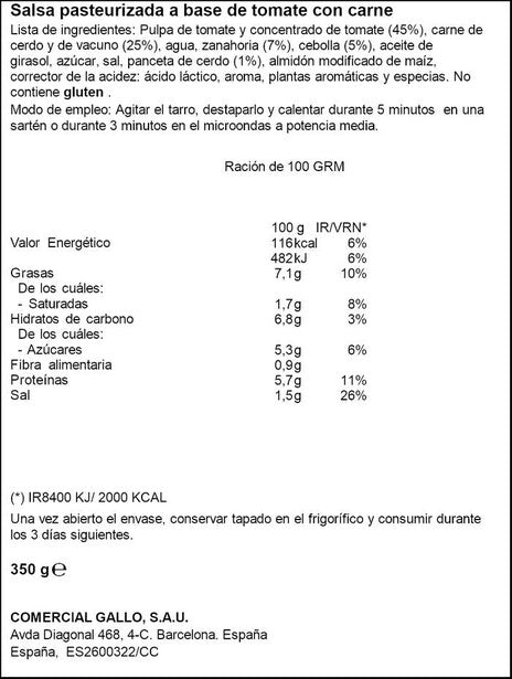 Salsa super boloñesa Gallo sin gluten 350 g